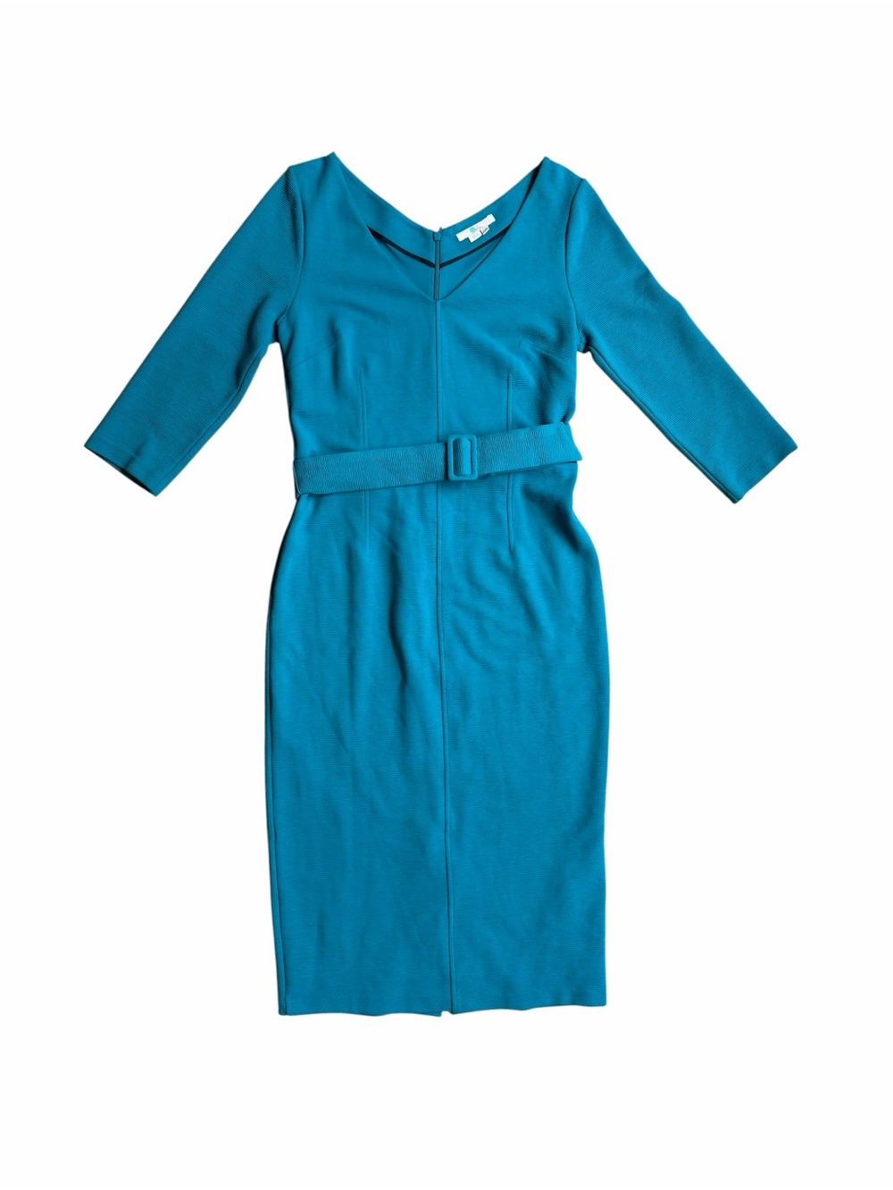 Boden Teal Margie Ottoman Three Quarter Sleeve V Neck Sheath Midi Dress